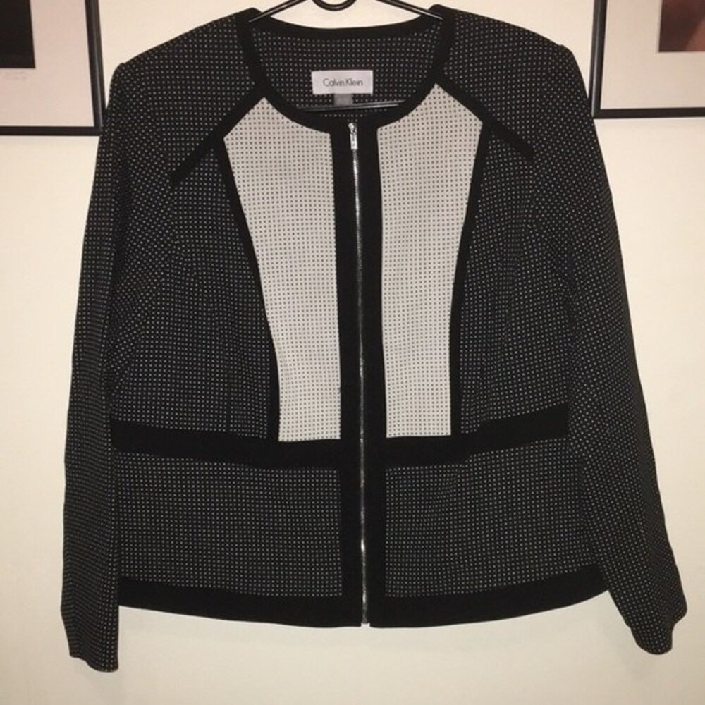 Calvin Klein Women's Zipper Jacket 14W Black & White